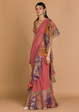 Aisha Rao-Tropical Peach Saree With Blouse-INDIASPOPUP.COM