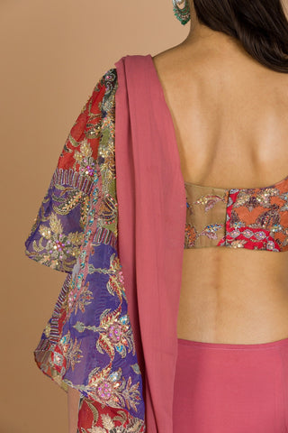 Aisha Rao-Tropical Peach Saree With Blouse-INDIASPOPUP.COM
