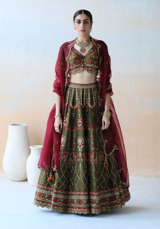 Aman Takyar-Deep Olive Green Lehenga Set-INDIASPOPUP.COM