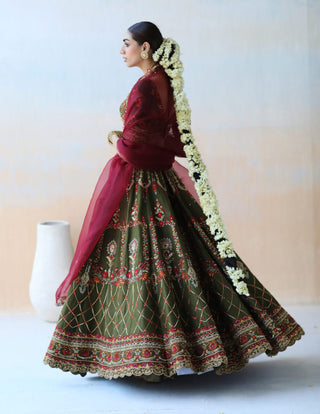 Aman Takyar-Deep Olive Green Lehenga Set-INDIASPOPUP.COM