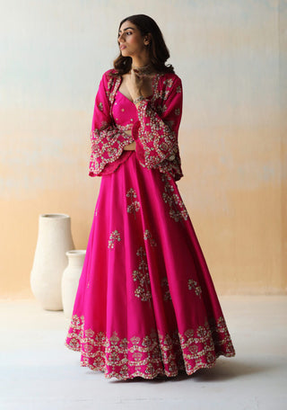 Aman Takyar-Fuchsia Pink Lehenga With Blouse And Cape-INDIASPOPUP.COM