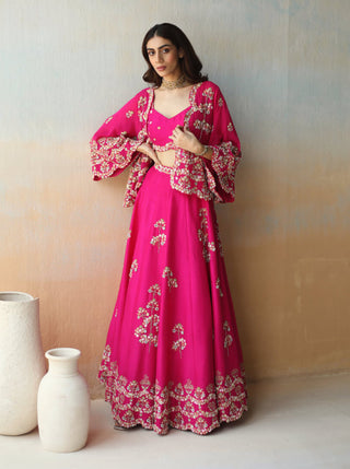 Aman Takyar-Fuchsia Pink Lehenga With Blouse And Cape-INDIASPOPUP.COM