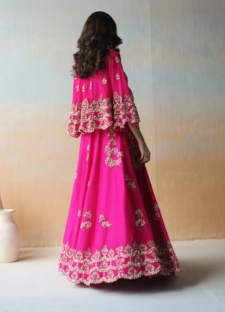 Aman Takyar-Fuchsia Pink Lehenga With Blouse And Cape-INDIASPOPUP.COM