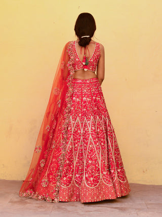 Chamee And Palak-Athena Red Embroidered Lehenga Set-INDIASPOPUP.COM