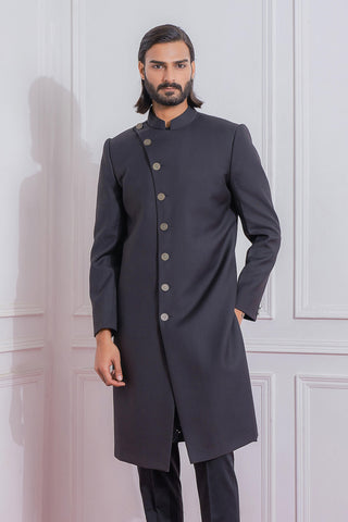 Ankit V Kapoor-Black Indo-Western Jacket Kurta With Trouser-INDIASPOPUP.COM