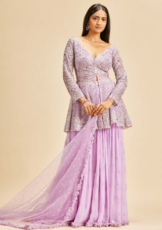 Nitika Gujral-Lilac Ombre Peplum Sharara Set-INDIASPOPUP.COM