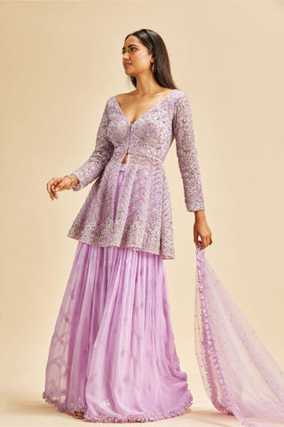 Nitika Gujral-Lilac Ombre Peplum Sharara Set-INDIASPOPUP.COM