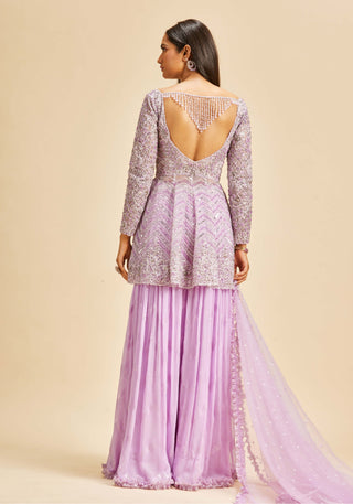 Nitika Gujral-Lilac Ombre Peplum Sharara Set-INDIASPOPUP.COM