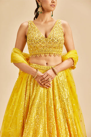 Nitika Gujral-Yellow Ombre Lehenga Set-INDIASPOPUP.COM