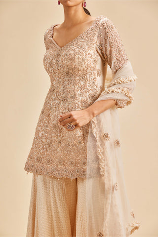 Nitika Gujral-Peach Embroidered Sharara Set-INDIASPOPUP.COM