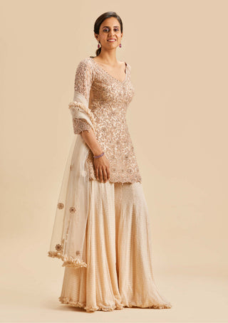 Nitika Gujral-Peach Embroidered Sharara Set-INDIASPOPUP.COM