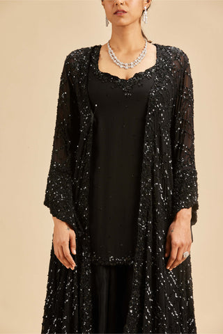 Nitika Gujral-Black Embroidered Sharara Jacket Set-INDIASPOPUP.COM