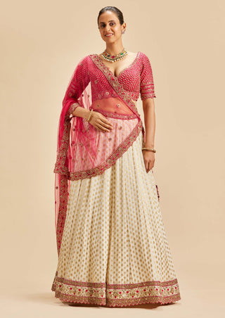 Nitika Gujral-Ivory Fuchsia Banarsi Lehenga Set-INDIASPOPUP.COM