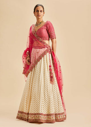 Nitika Gujral-Ivory Fuchsia Banarsi Lehenga Set-INDIASPOPUP.COM