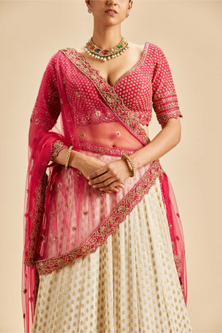 Nitika Gujral-Ivory Fuchsia Banarsi Lehenga Set-INDIASPOPUP.COM