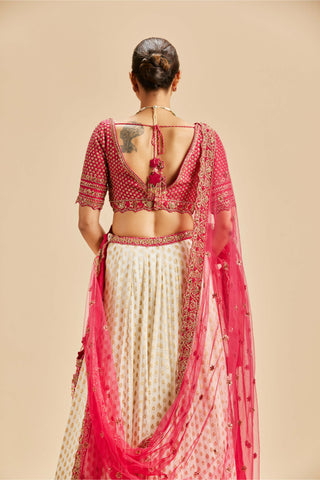 Nitika Gujral-Ivory Fuchsia Banarsi Lehenga Set-INDIASPOPUP.COM