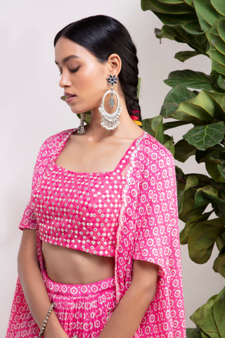 Aneesh Agarwaal-Pnk Printed Cape & Lehenga Set-INDIASPOPUP.COM