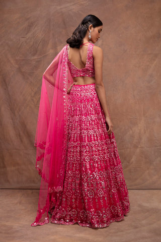 Aneesh Agarwaal-Fuchsia Foil Applique Lehenga Set-INDIASPOPUP.COM