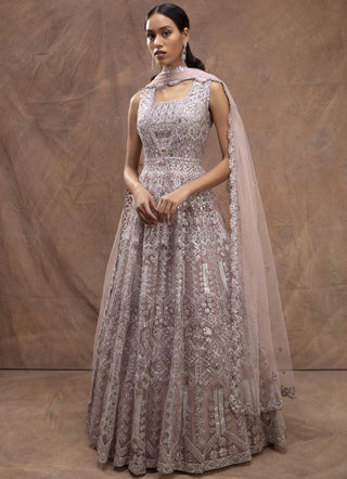 Aneesh Agarwaal-Nude Embroidered Jacket And Lehenga Set-INDIASPOPUP.COM