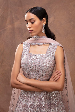 Aneesh Agarwaal-Nude Embroidered Jacket And Lehenga Set-INDIASPOPUP.COM