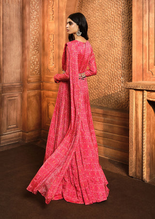 Aneesh Agarwaal-Vermillion Red Draped Anarkali With Belt-INDIASPOPUP.COM