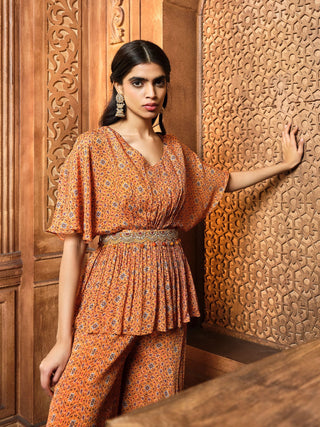 Aneesh Agarwaal-Mustard Flared Peplum Sharara Set-INDIASPOPUP.COM