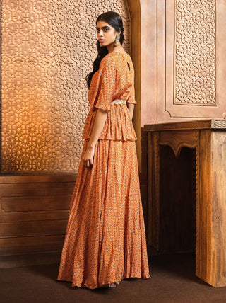 Aneesh Agarwaal-Mustard Flared Peplum Sharara Set-INDIASPOPUP.COM