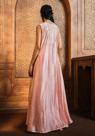 Aneesh Agarwaal-Salmon Pink Zardosi Cape And Sharara Set-INDIASPOPUP.COM