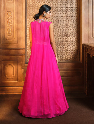 Aneesh Agarwaal-Fuchsia Pink Lehenga And Cape Set-INDIASPOPUP.COM