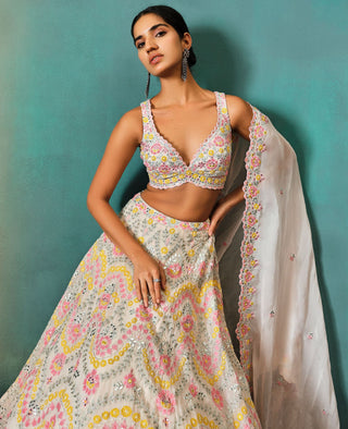 Aneesh Agarwaal-Ivory Pastel Floral Lehenga Set-INDIASPOPUP.COM