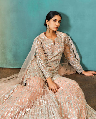 Aneesh Agarwaal-Nude Foil Applique Sharara Set-INDIASPOPUP.COM