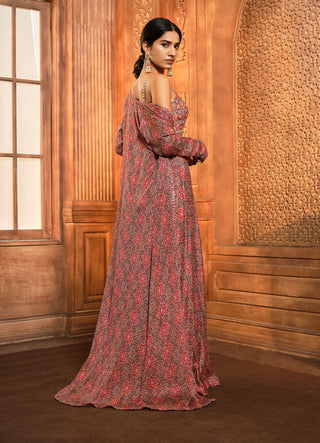 Aneesh Agarwaal-Brown Persian Printed Jacket Sharara Set-INDIASPOPUP.COM