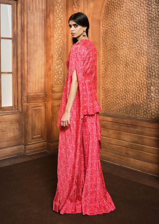 Aneesh Agarwaal-Vermillion Red Kaftan With Kali Sharara-INDIASPOPUP.COM