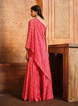 Aneesh Agarwaal-Vermillion Red One Shoulder Top And Sharara-INDIASPOPUP.COM