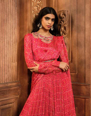 Aneesh Agarwaal-Vermillion Red Draped Anarkali With Belt-INDIASPOPUP.COM