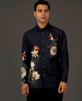 Balance By Rohit Bal-Black Floral Printed Shirt-INDIASPOPUP.COM