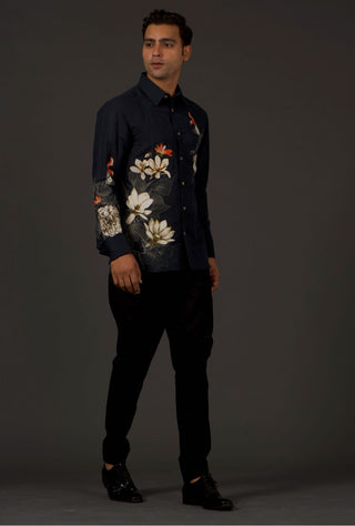 Balance By Rohit Bal-Black Floral Printed Shirt-INDIASPOPUP.COM