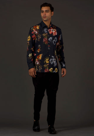 Balance By Rohit Bal-Black Floral Printed Shirt-INDIASPOPUP.COM