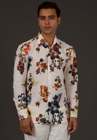 Balance By Rohit Bal-Ivory Floral Printed Shirt-INDIASPOPUP.COM