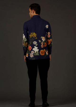 Balance By Rohit Bal-Indigo Floral Printed Shirt-INDIASPOPUP.COM