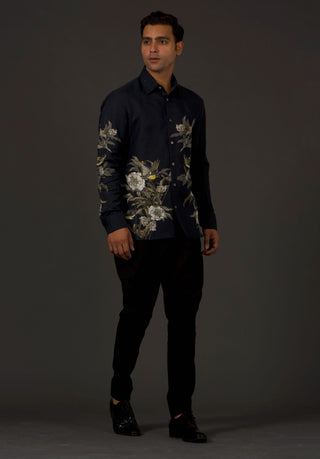 Balance By Rohit Bal-Black Linen Shirt-INDIASPOPUP.COM