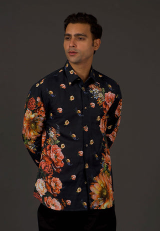 Balance By Rohit Bal-Black Cotton Linen Shirt-INDIASPOPUP.COM