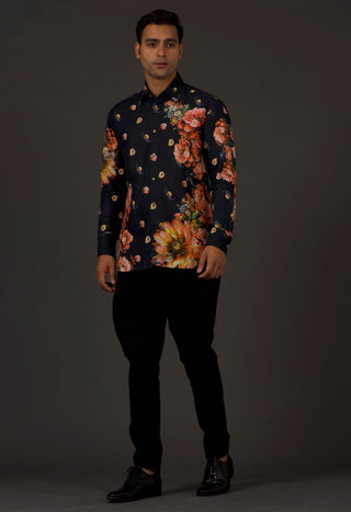 Balance By Rohit Bal-Black Cotton Linen Shirt-INDIASPOPUP.COM