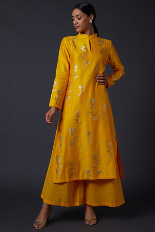 Balance By Rohit Bal-Yellow Block Printed Kurta With Palazzo-INDIASPOPUP.COM