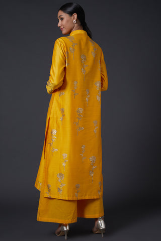 Balance By Rohit Bal-Yellow Block Printed Kurta With Palazzo-INDIASPOPUP.COM