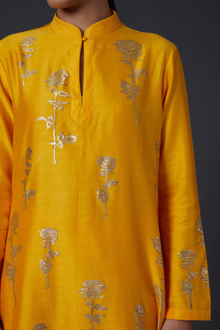 Balance By Rohit Bal-Yellow Block Printed Kurta With Palazzo-INDIASPOPUP.COM