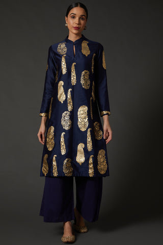 Balance By Rohit Bal-Indigo Blue Kurta With Palazzo-INDIASPOPUP.COM