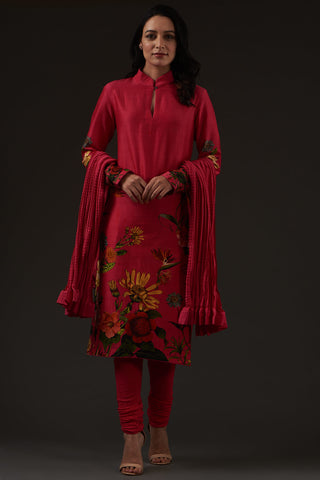 Balance By Rohit Bal-Fuchsia Printed Straight Kurta Set-INDIASPOPUP.COM