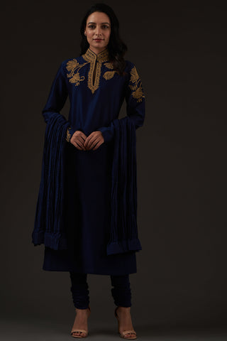 Balance By Rohit Bal-Indigo Embroidered Straight Kurta Set-INDIASPOPUP.COM