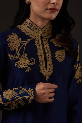 Balance By Rohit Bal-Indigo Embroidered Straight Kurta Set-INDIASPOPUP.COM
